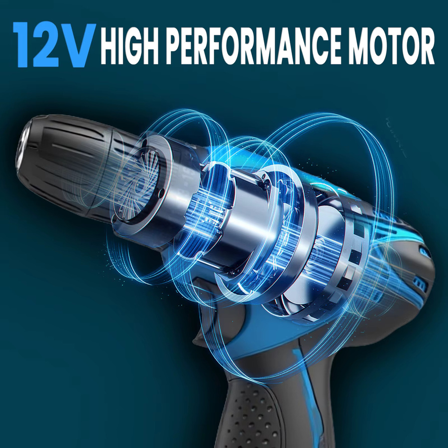 12V Kabelloser Elektroschrauber Set in Blau mit 2 Stück 3000mAh Akkus, 25+1 Drehmomentstufen, 2 Geschwindigkeiten und LED-Licht für Holz und Metall - Bild 4