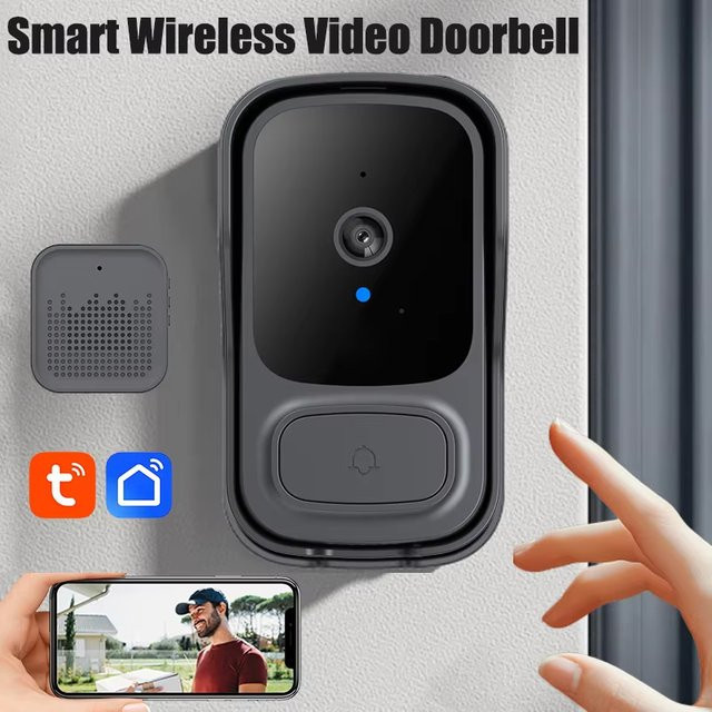 Tuya WiFi Türklingel mit Cloud-Speicher und visueller Türspion-Funktion in Schwarz - Bild 1