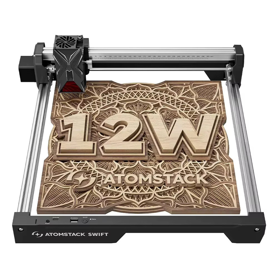 Atomstack Swift 12W Laser-Graviermaschine in Schwarz mit hochpräziser Gravur und großem Arbeitsbereich von 300 x 300 mm zur Bearbeitung von Metall, Acryl, Holz und Leder mit APP-Steuerung - Bild 6