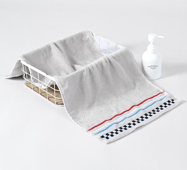 Yiran Furniture Gesichtshandtuch aus weicher Vollbaumwolle, gestreift, Blau/Grau, B: 35 cm, L: 75 cm - Bild 1