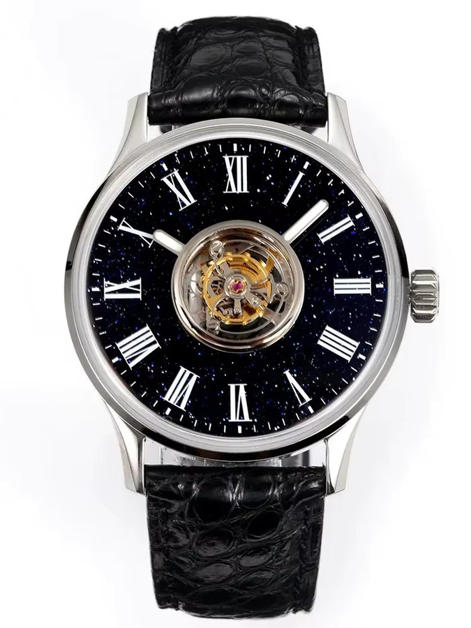 HUASUO Herren-Armbanduhr, Handaufzug, 42 mm, Leder, Blau, Edelstein - Bild 5