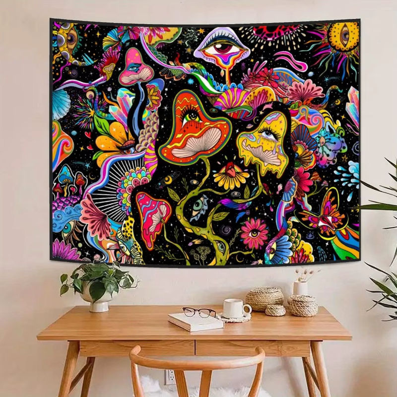 VIKAMA Wandteppich mit Fantasy-Magiepilz-Augen Motiv, mehrfarbiger Wandbehang im Bohemian-Stil für dein Wohnzimmer oder Schlafzimmer, B: 60 cm, H: 40 cm - Bild 5