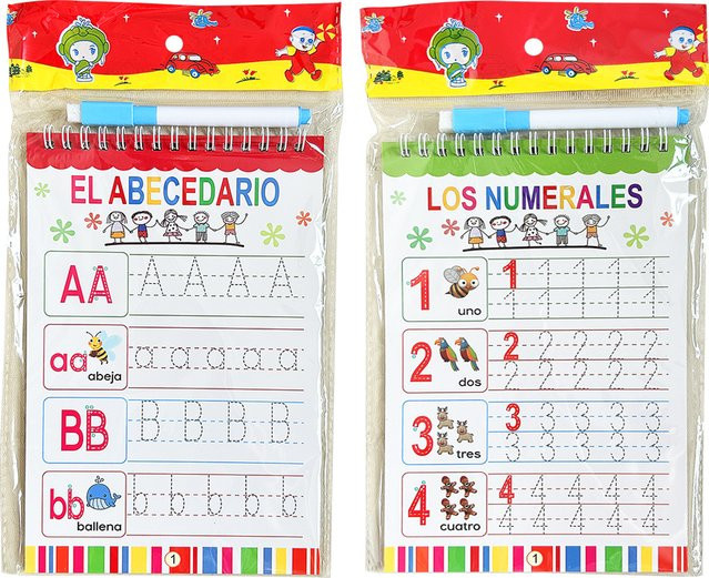 Wiederverwendbares Spiralnotizbuch zum Üben der spanischen Handschrift mit Buchstaben und Zahlen in Mehrfarbig - Bild 1