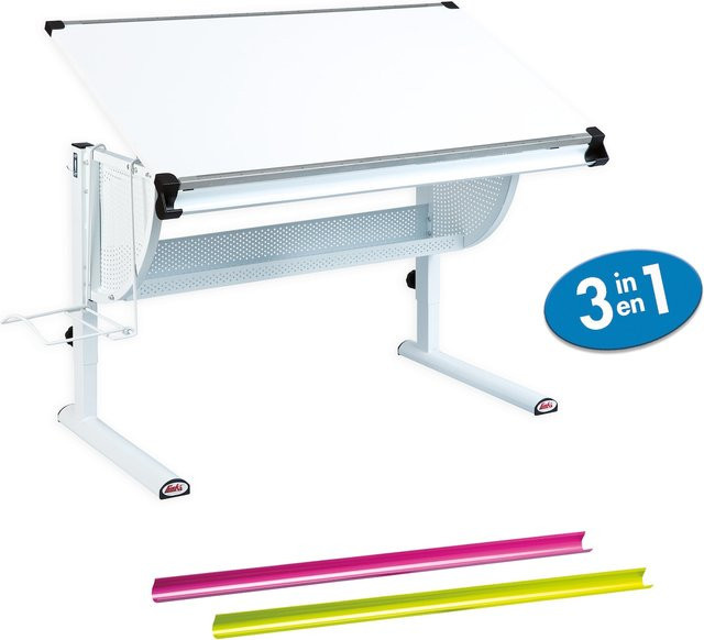 Inter Link Schülerschreibtisch Matts 3 in 1 ergonomisch höhen- und neigungverstellbar in Weiss, Pink und Grün - Bild 1