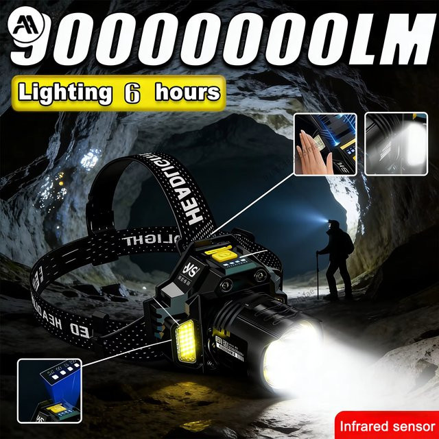 BALDR LED Stirnlampe mit COB-Licht, RGB, aufladbar und Zoom-Funktion, Schwarz - Bild 1