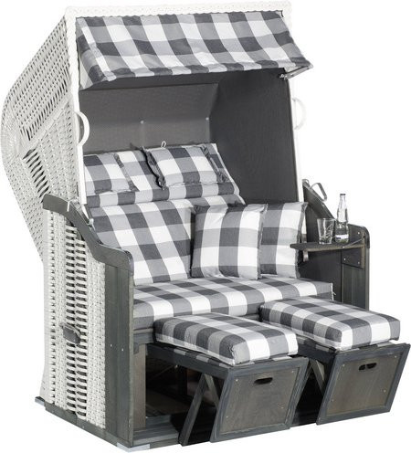 SUNNY SMART Strandkorb Rustikal Halblieger in Weiß/Grau, B/H/T: 125 x 160 x 90 cm - Bild 1