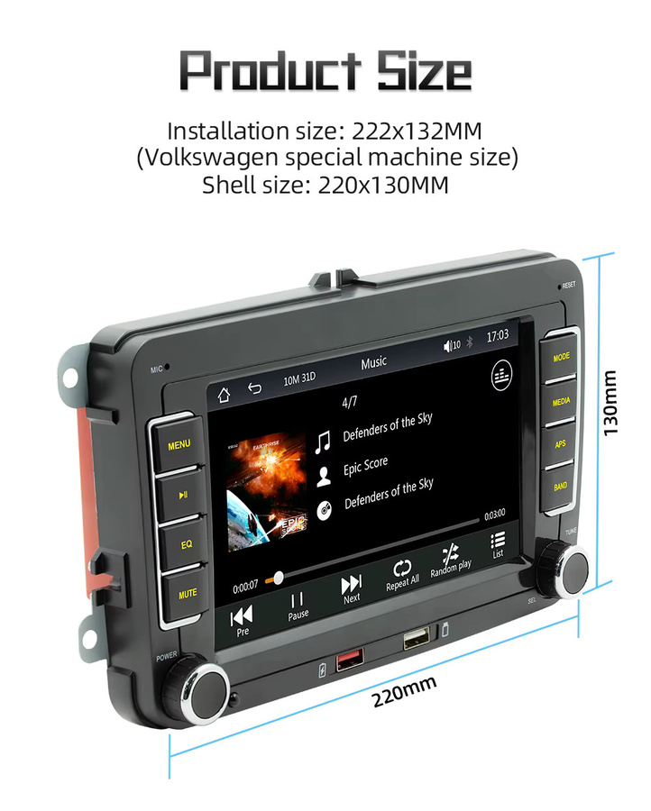 BQCC 7 Zoll 2Din Auto-Player mit Wireless CarPlay und Android Auto für Volkswagen VW CC Passat B7 Polo Golf 5 6 Jetta, Schwarz - Bild 3