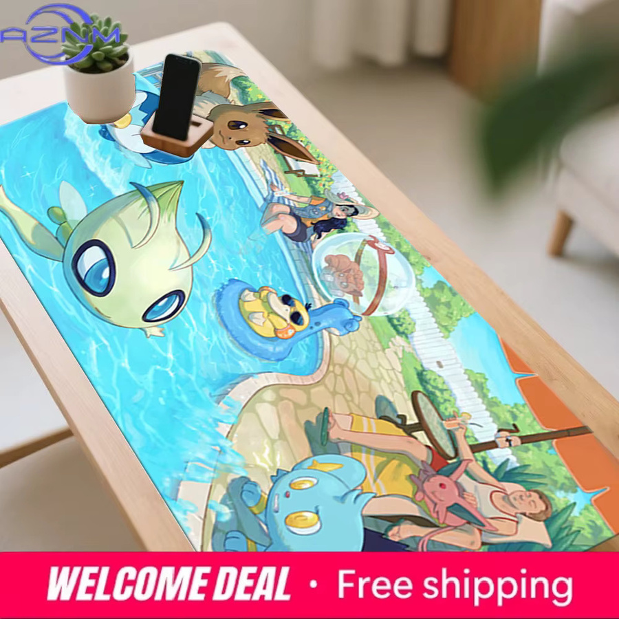 Potdemiel Gaming-Schreibtischunterlage Pokemon Summer Pool Party Eevee Celebi Mauspad, Mehrfarbig - Bild 4