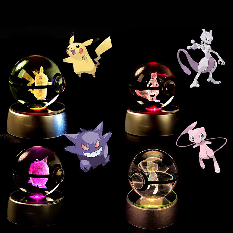 Potdemiel Pokémon Kristallkugel Mewtwo Pikachu Gengar, Nachtlicht Lampe, Glas-Statue - Bild 2