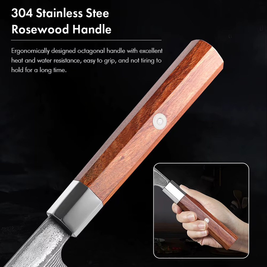 TURWHO Damaszener Stahl Schneidemesser, handgefertigtes japanisches Schnitzmesser und Sashimi-Fleischbeil mit Holzgriff, 21,59 cm - Bild 4
