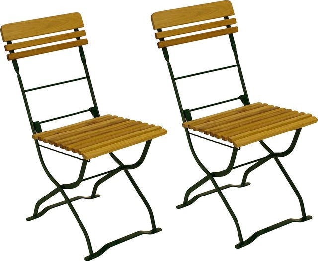 DEGAMO Biergartenstuhl MÜNCHEN Set aus 2 Stück, klappbare Stühle aus grünem Flachstahl und Robinie im klassischen Design - Bild 1