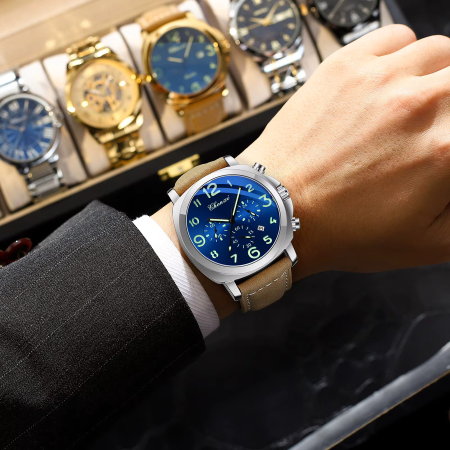 CHENXI Chronograph Herren, Quarz, Lederband, Schwarz, Wasserdicht - Bild 6
