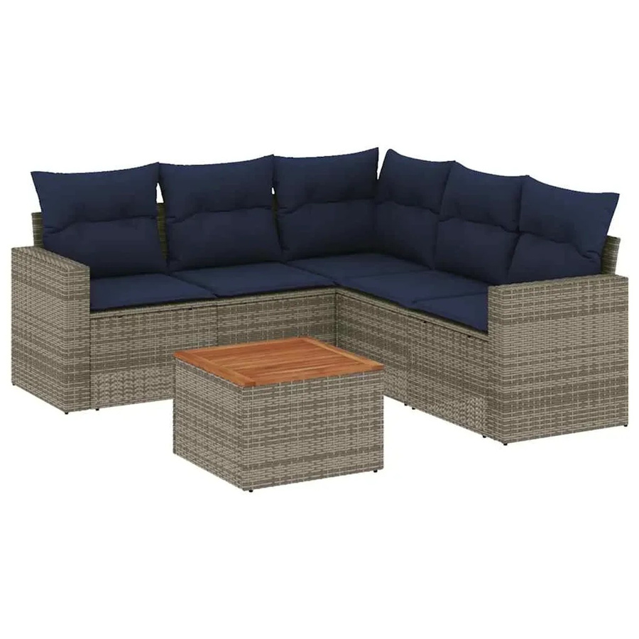 vidaXL 6-teilige Garten-Sofagarnitur aus Poly-Rattan mit Kissen in Grau - Bild 2