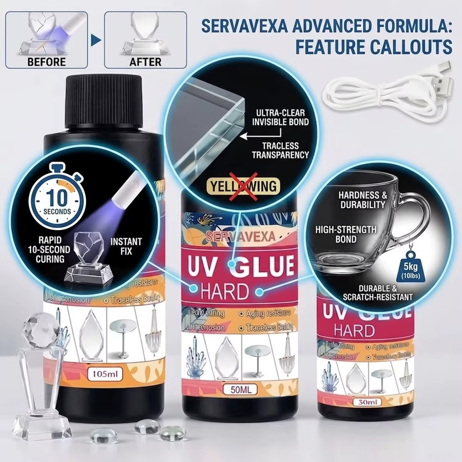 SERVAVEXA UV-Kleber Set mit UV-Licht für DIY Schmuckherstellung und Basteln, klarer Harzkleber für Kristallglas, 6 ml - Bild 2