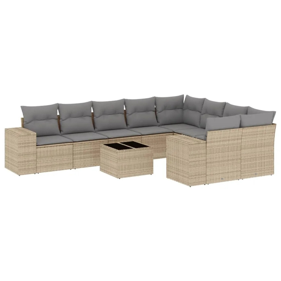 vidaXL 10-teilige Garten-Sofagarnitur in L-Form aus Poly-Rattan mit Kissen in Beige und Grau - Bild 2