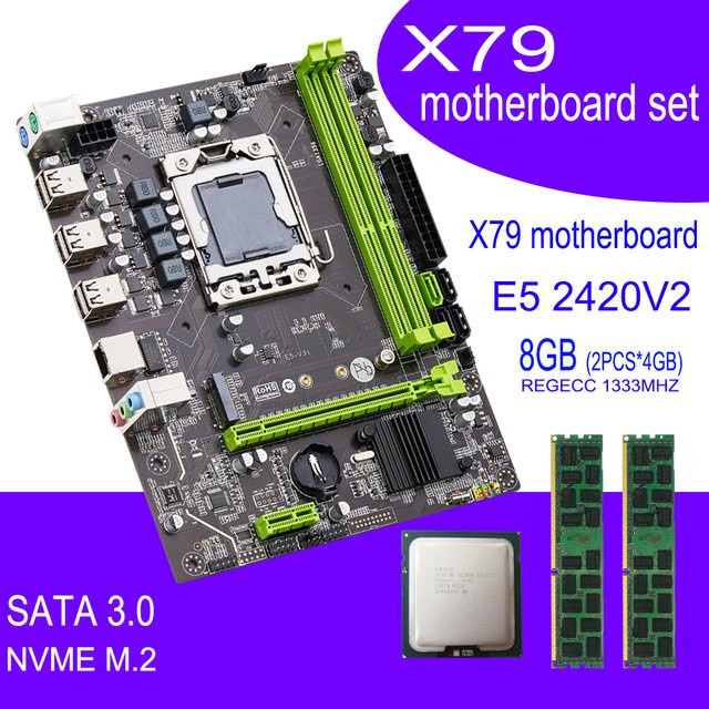 Qiyida X79 Mainboard Combo Kit mit Xeon E5 2420 v2 Prozessor, 8GB DDR3 RAM und NVMe M.2 Support, Micro ATX, Schwarz - Bild 1