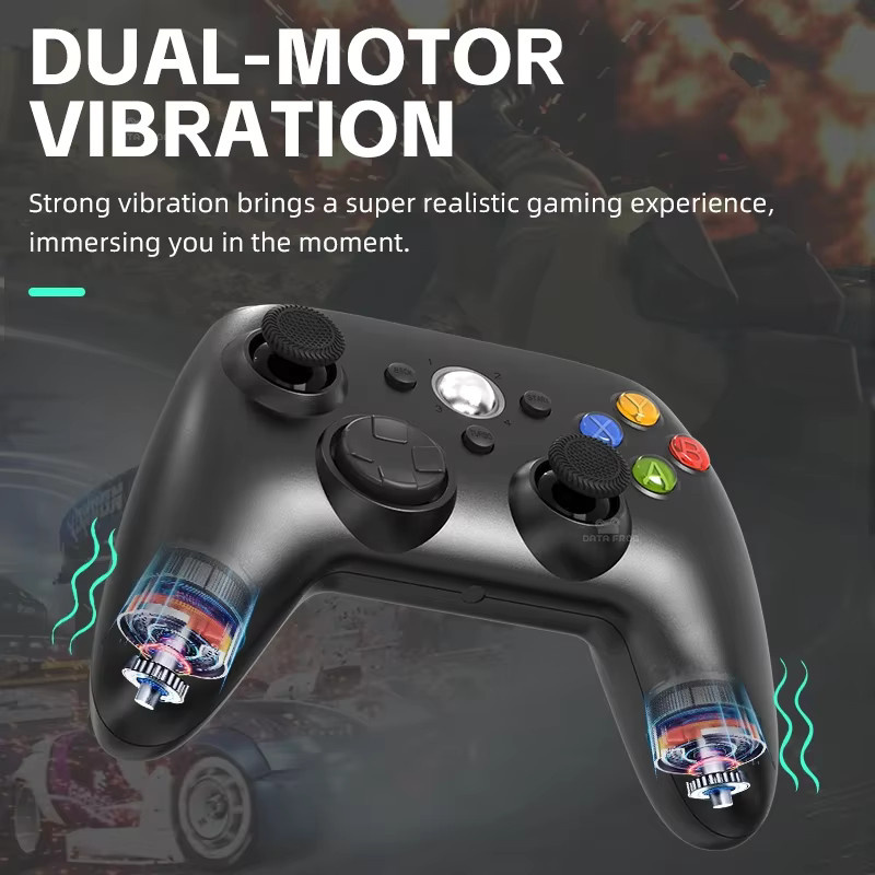 DATA FROG Kabelloser Controller für Xbox 360 Slim und PC, Ergonomisches Dual-Vibration Turbo Gamepad in Schwarz - Bild 2