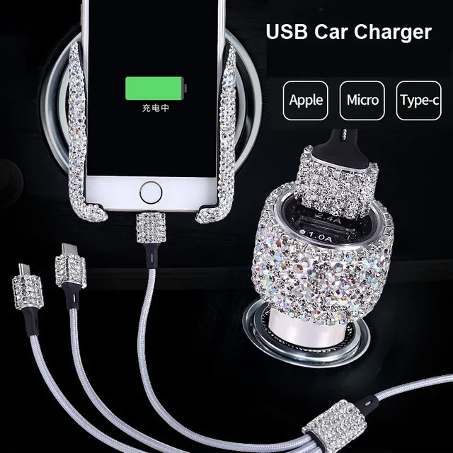 Amagi Dual-USB-Autoladegerät Crystal Diamond mit Datenleitungskabel für Handy, Tablet und GPS - Bild 1