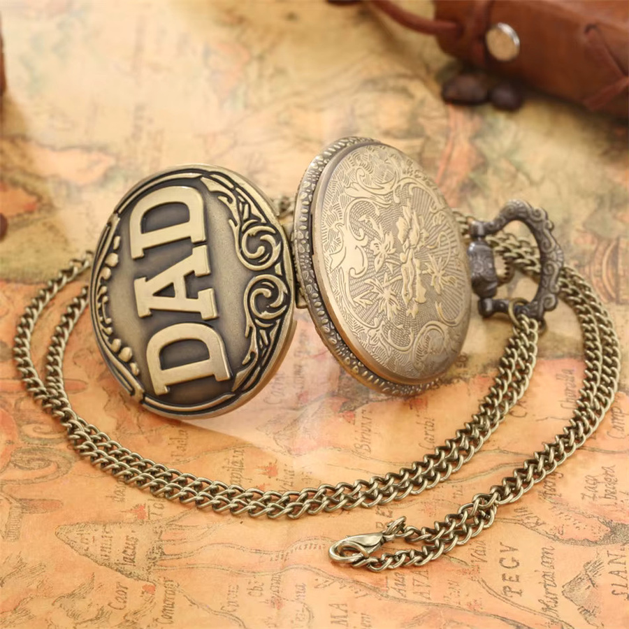 Vintage Quarz Taschenuhr in Bronze mit kunstvoller Schnitzerei für Herren - Bild 4