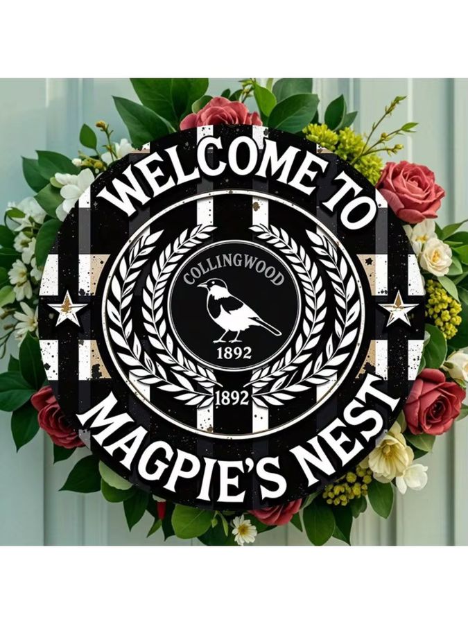 Collingwood Magpies Vintage-Metallschild Welcome to Nest in Schwarz-Weiß, B/B/H: 20,3 x 20,3 x 20,3 cm - Bild 5