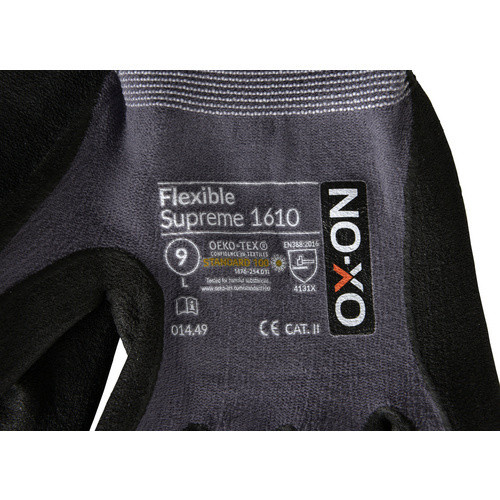 OX-ON Handschuh Flexible Supreme 1610 in Grau/Schwarz mit Nitrilbeschichtung, Größe L - Bild 4