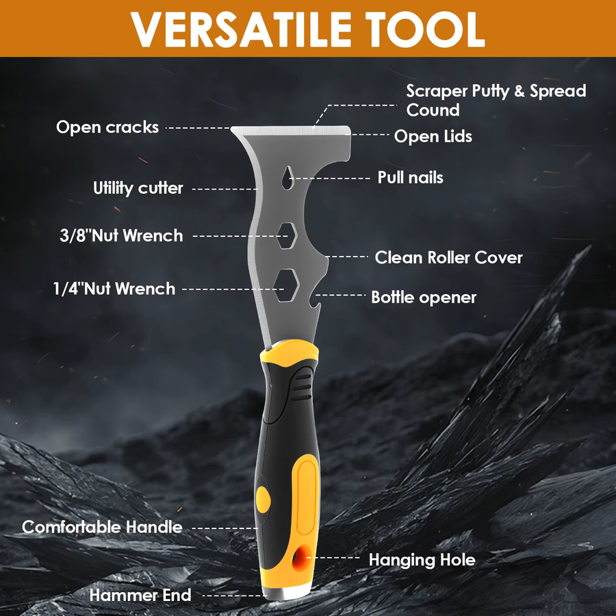 Toorise 16-in-1 Farbschaber und Multi-Malermesser mit Hammerende und Schraubenbits für Trockenbau und Holz - Bild 2
