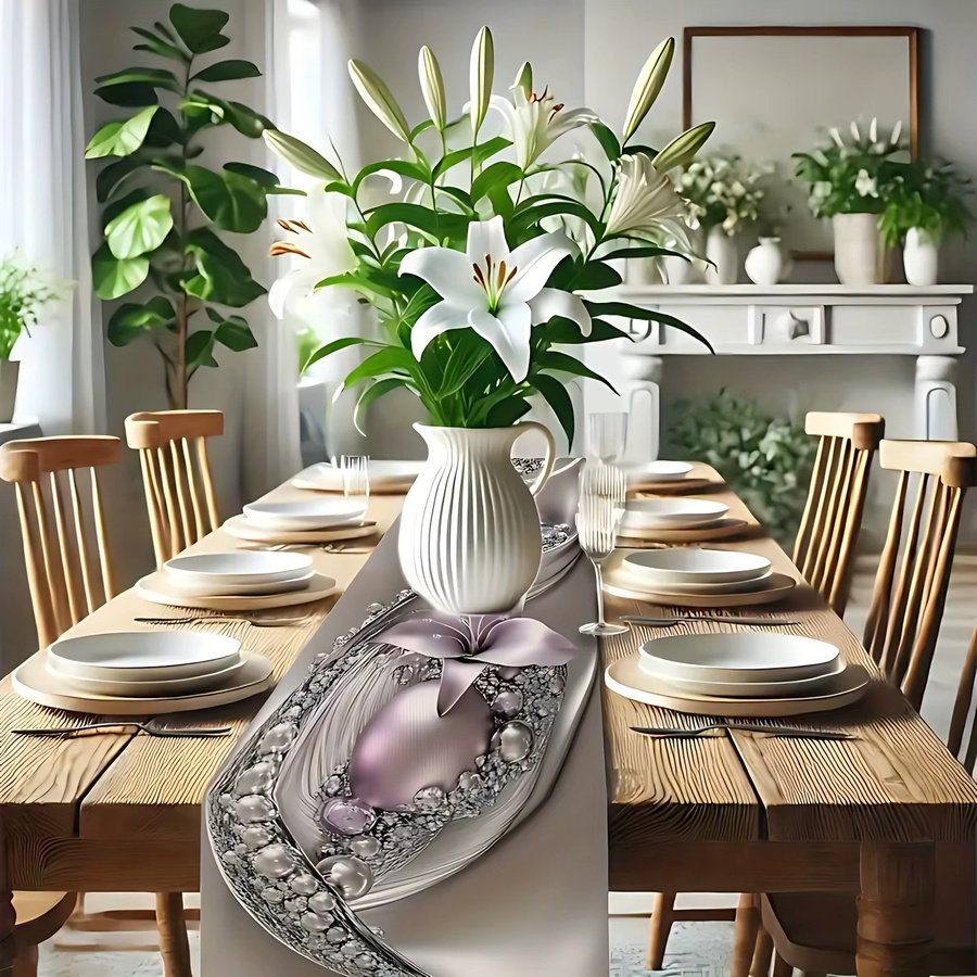 Elegante Orchideen-Perlen-Tischdecke mit Marmormuster aus Polyester für Hochzeitsbankette, Rechteckig, B/T: 30 x 30 cm - Bild 3