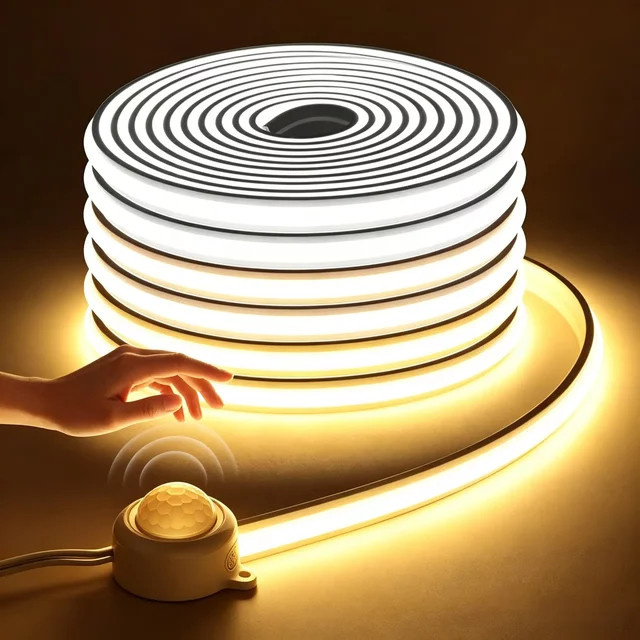 Gyarfas COB Neon-LED-Streifenlicht aus Silikongel in Warmweiß mit intelligentem PIR-Bewegungssensor und Dämmerungssensor, DC24V, einstellbare Verzögerungszeit 20-300s - Bild 1