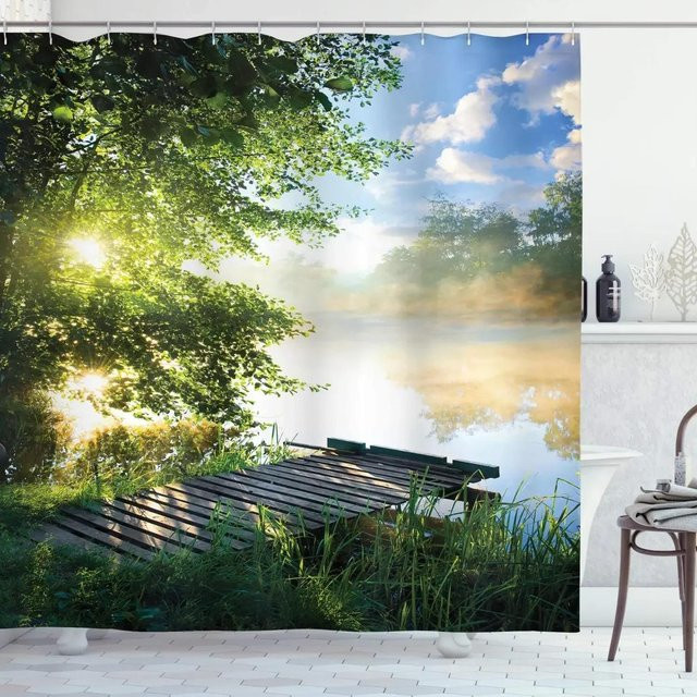 Wasserdichter 3D-Duschvorhang von Dunika Chen mit tropischem Wald-Motiv in Grün und Multicolour, B: 160 cm, H: 180 cm - Bild 1