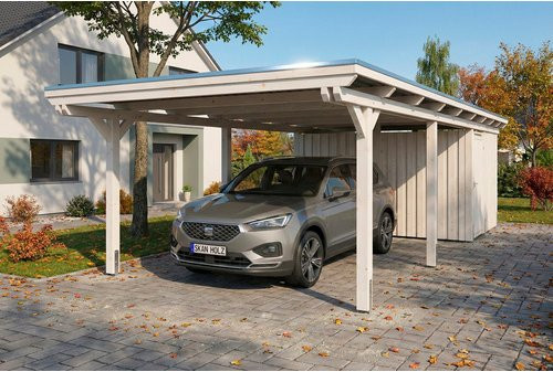 SKANHOLZ Carport Emsland aus Fichte mit EPDM-Flachdach und Abstellraum, Weiß, B: 402 cm, T: 846 cm - Bild 1