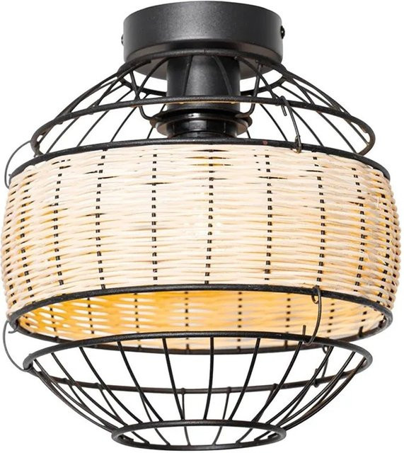 QAZQA Emir Orientalische Deckenlampe aus Stahl und Rattan in Schwarz und Beige, Durchmesser: 25 cm - Bild 1