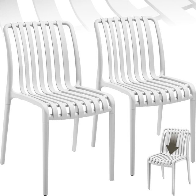tectake Alcudia Gartenstühle 2er Set aus Polypropylen, wetterfest und UV-beständig, stapelbar, Creme, B/T/H: 47 x 58 x 80,5 cm - Bild 1