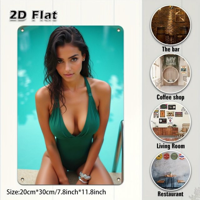 HELLOYOUNG 2D Bikini-Mädchen Wanddekoration aus Metall in Multicolour, B/H: 30,0 x 20,0 cm - Bild 1
