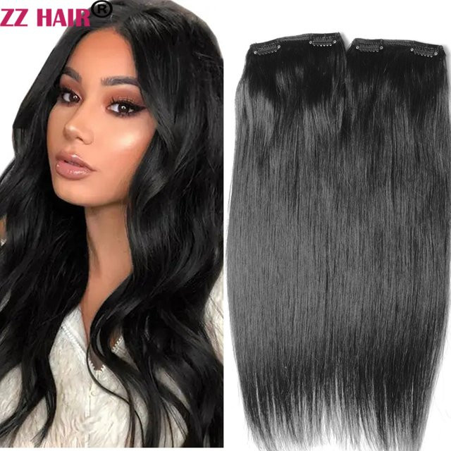 Zzhair Haarverlängerungen Clips-in, 2er Set, natürlich gerade, 16-24 Zoll - Bild 1