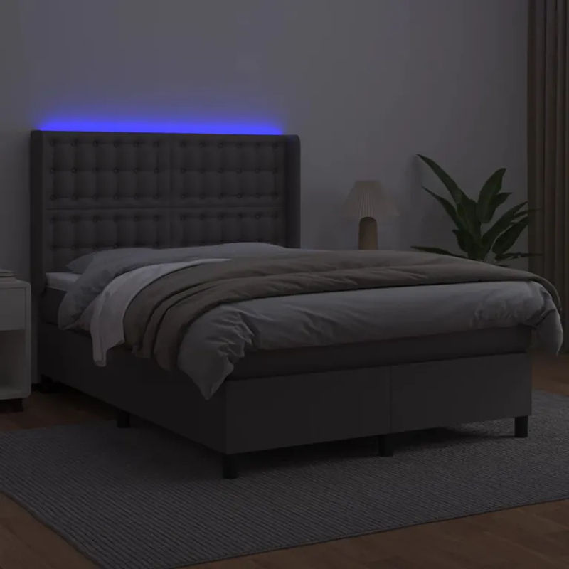 Vidaxl Kontinentalbett mit Matratze und LED in Grau aus Kunstleder, B/T: 140 x 200 cm - Bild 4