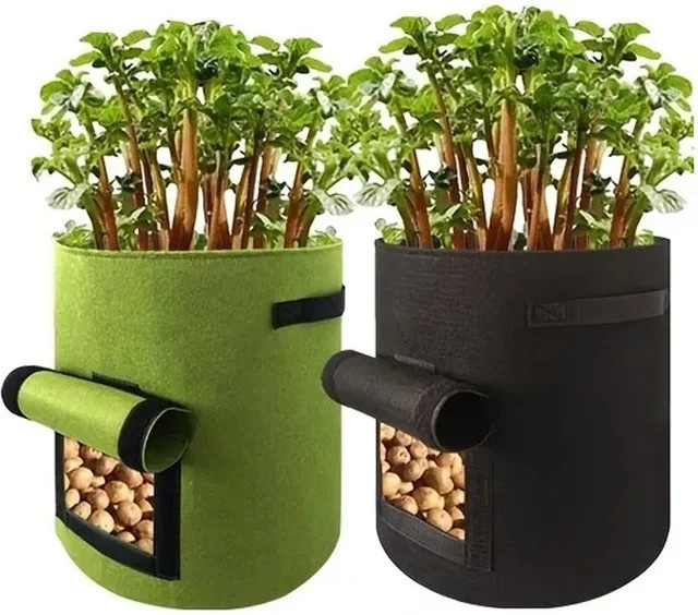 Grüne Pflanztaschen aus Stoff für Garten und Gemüseanbau - Bild 1