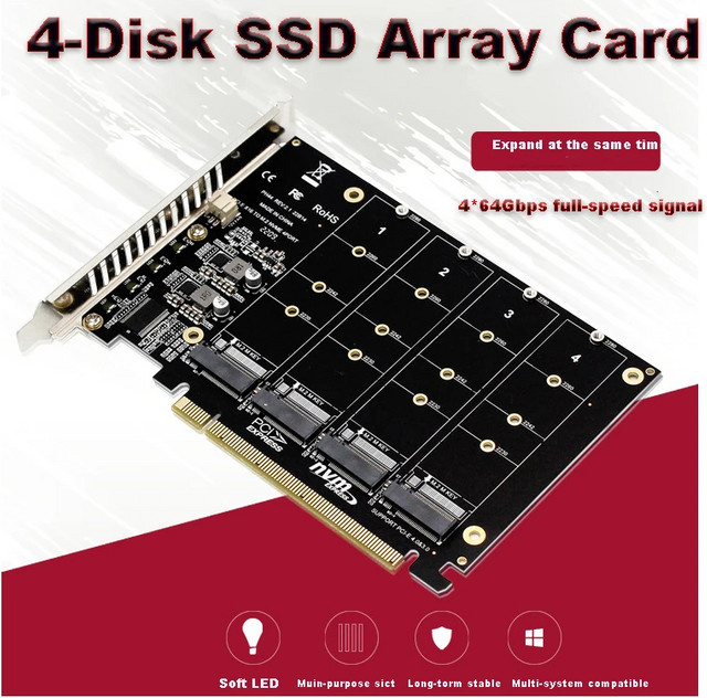 T.F.SKYWINDINTL M.2 PCIe zu NVMe Erweiterungskarte Schwarz, Hochgeschwindigkeits-Vierkanal-Adapter für PCIe 3.0 und 4.0, unterstützt 2230 2242 2260 2280 SSDs - Bild 1