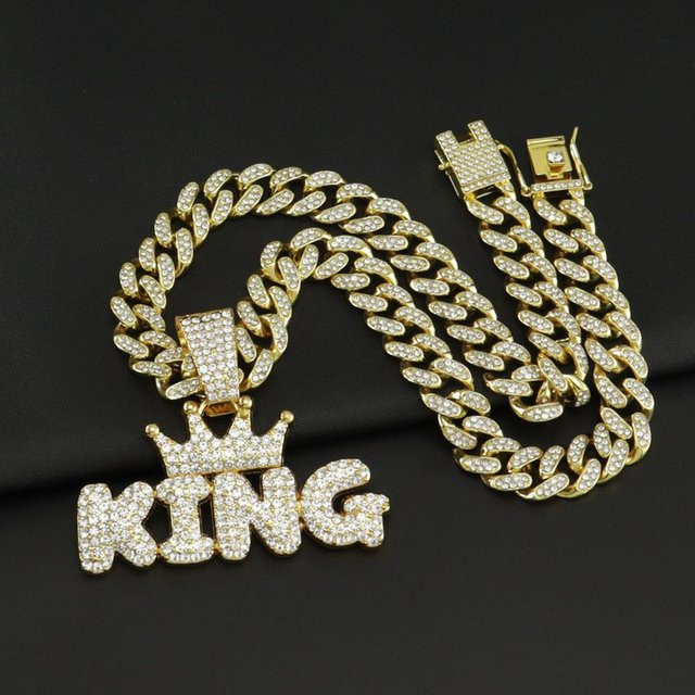 YIRAN jewelry Halskette mit Krone und KING Buchstabenanhänger, Messing, Kristall, Herren, Gold - Bild 1