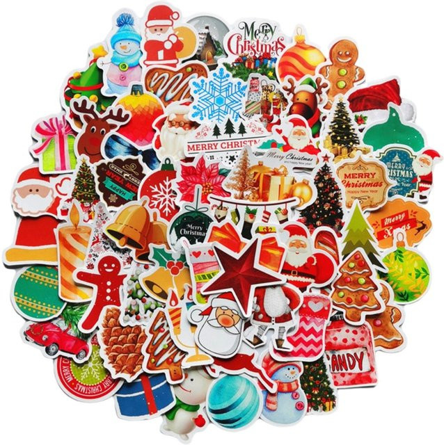 CosyHome Weihnachten Themenaufkleber, 100 Stück wasserfeste Feiertagsdekorationsaufkleber in Rot und Multicolour - Bild 1