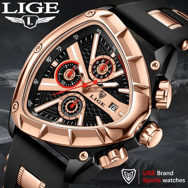 LIGE Chronograph, Quarz, Tonneau, Schwarz, Silikon, Herren - Bild 1