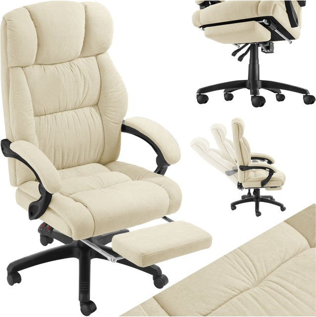 tectake Bürostuhl Jillien in Beige mit weichem Velours, ergonomische Form, verstellbare Rückenlehne und ausklappbare Fußstütze, H x B x T: 115 x 64 x 118 cm - Bild 1