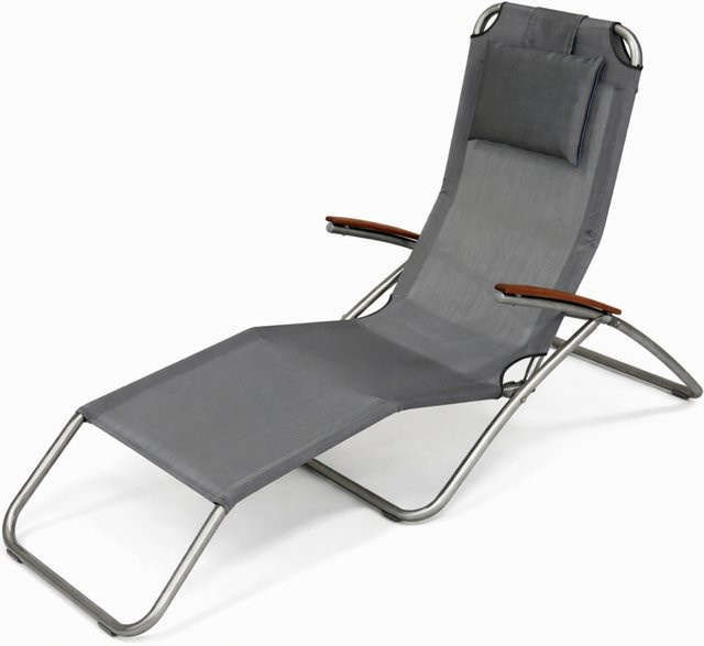 LECO Sonnenliege Elegance aus Edelstahl und Eukalyptusholz in Silbergrau mit verstellbarer Kopfstütze und Armlehnen, B/T/H: 65 x 177 x 109 cm - Bild 1