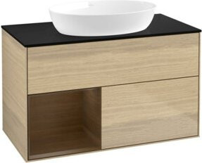 V&B Waschtischunterschrank Finion 100 in Eiche Oak mit blauem Abdeckplatte, B/T/H: 100 x 50,1 x 50,1 cm - Bild 1