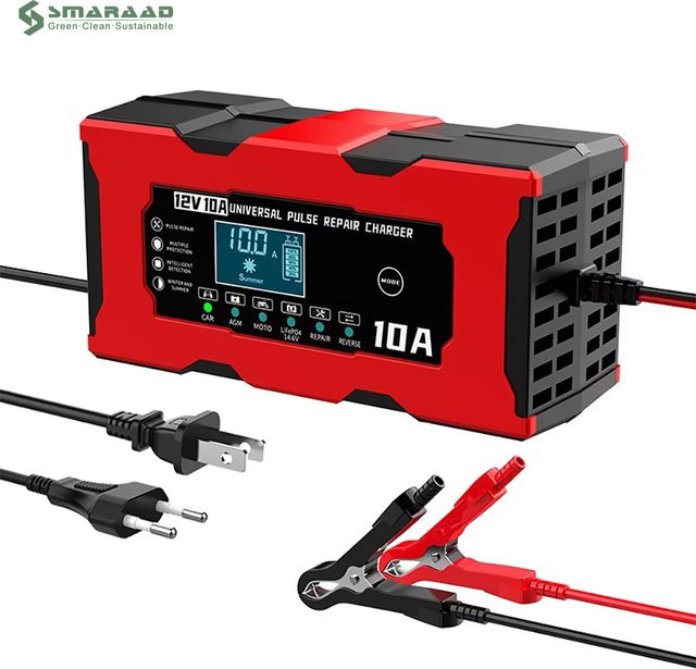 SMARAAD Intelligentes 12V 10A Batterieladegerät für Kfz-Batterien in Rot, geeignet für Blei-Säure, Lithium-Eisen, AGM und GEL Batterien mit Schnellladefunktion und Wartungsmodus - Bild 1