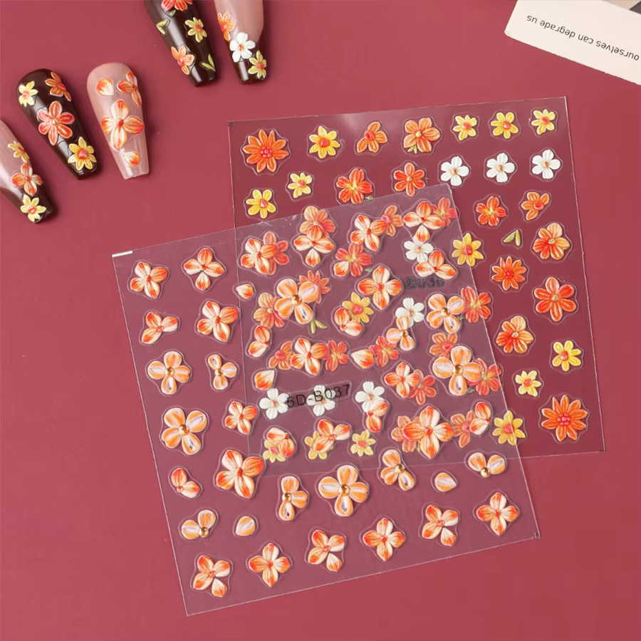 Full Beauty Nagelaufkleber, Orange, Blumen, Glänzend, 2 Stück - Bild 5