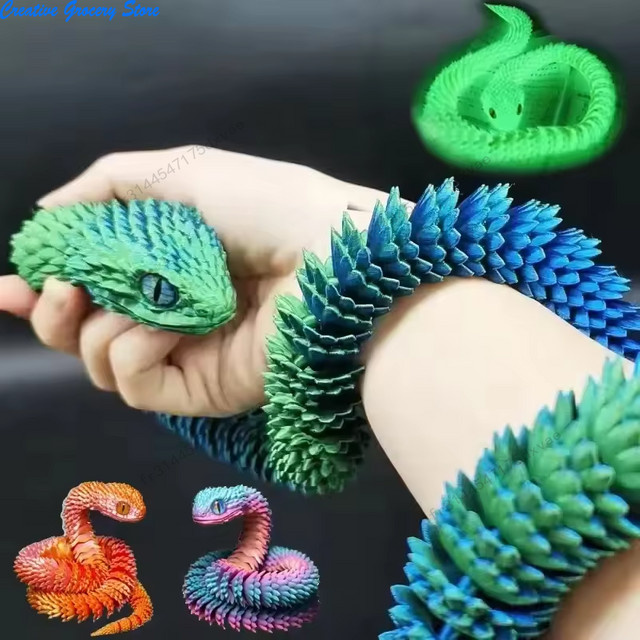 NUOYING Gelenk-Schlangen-Fidget-Spielzeug, bewegliche 3D-gedruckte Schlange in Multicolour zur Stressbewältigung und als Desktop-Dekoration - Bild 1