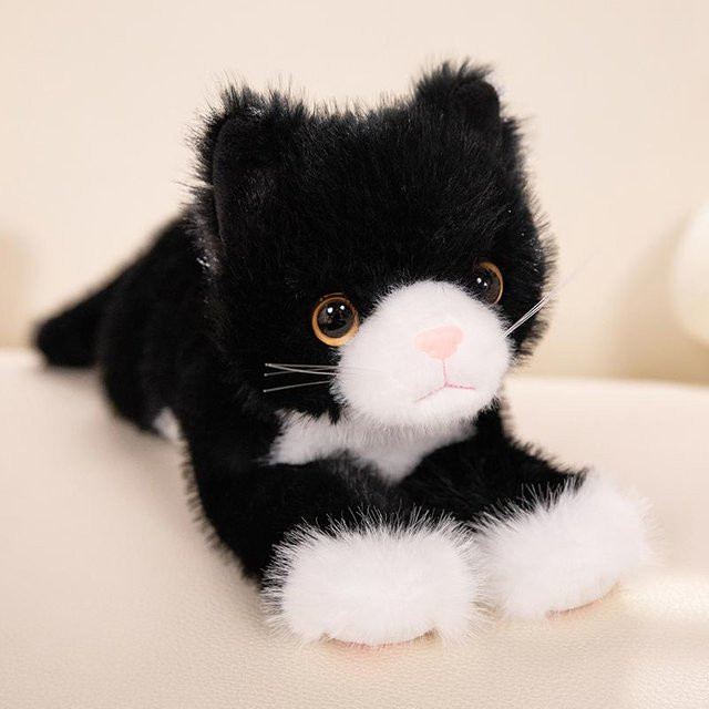 Kidsly Liegende Katze, Stofftier, Schwarz, Weiß, 53cm - Bild 1