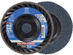 PFERD POLIFAN POWER Fächerscheibe PFC konisch für Stahl und Edelstahl, Farbe Blau, Durchmesser: 125 mm, Bohrung: 22,23 mm - Bild 1