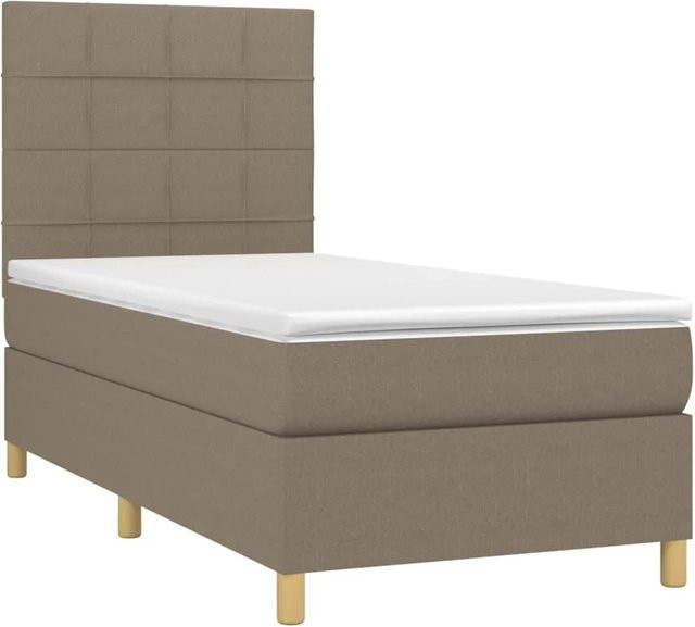 vidaXL Boxspringbett mit Matratze und LED-Unterbettbeleuchtung in Taupe, Hybrid-Bett mit USB-Ladeport und Taschenfederkern, B/T: 100 x 200 cm - Bild 1