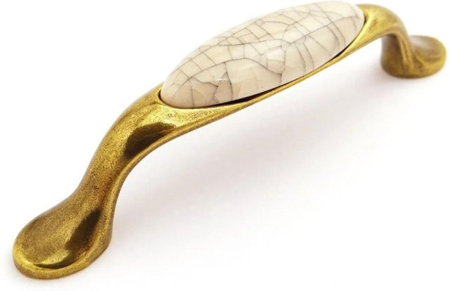 SO-TECH Porzellangriff VENUS Bow in Messing Antik mit cremefarbenem Porzellan und Krakeliert, Lochabstand: 96 mm - Bild 1